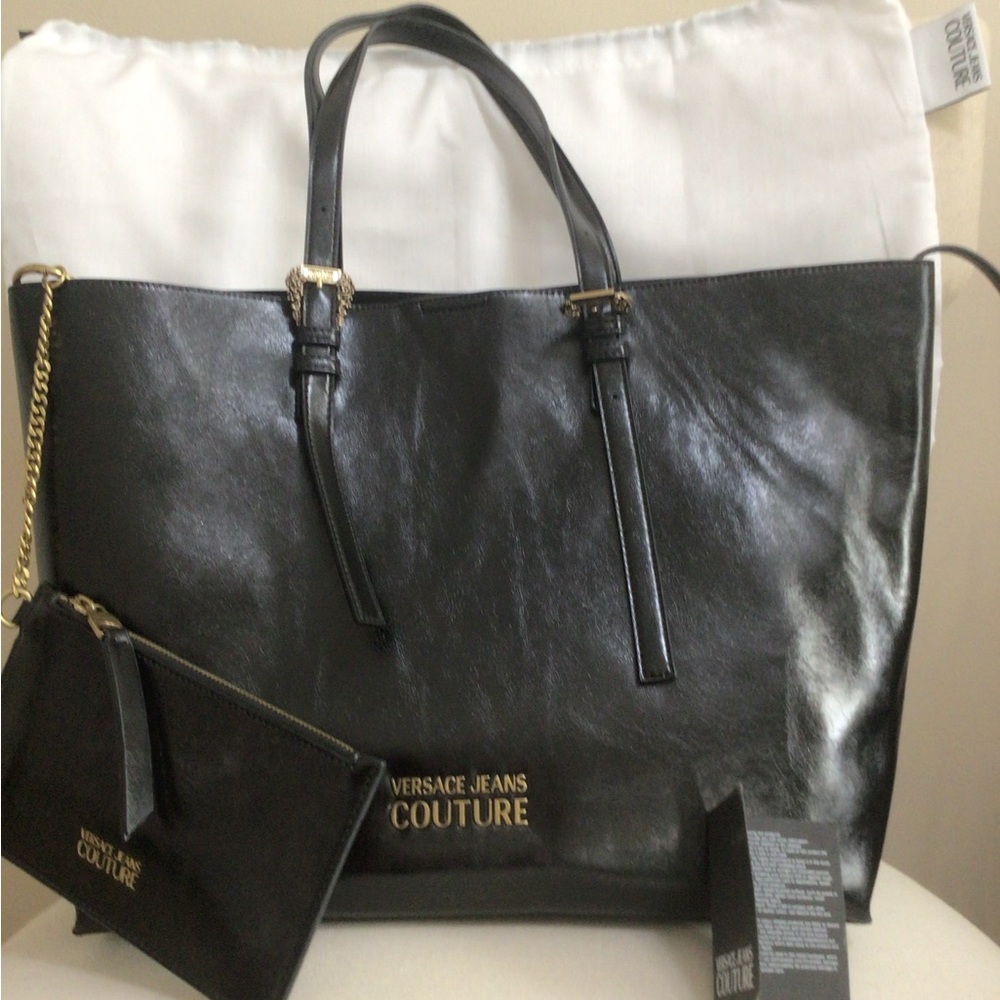 Versace Jeans Collection Black Tote with Gold Accents